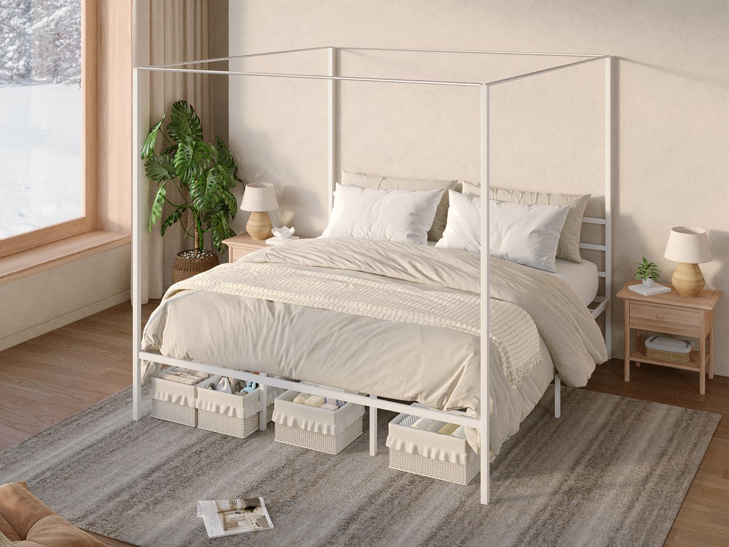 YITAHOME Canopy Bed Frame Metal Four Posters 14 Inch Platform with Built-in Headboard Strong Metal Slat Mattress Support, No Box Spring Needed