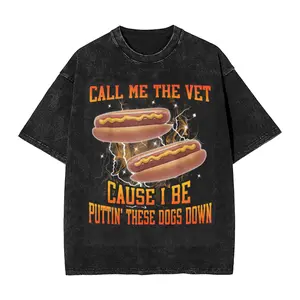 100% Cotton "Call me a veterinarian because I'm funny" Hot Dog Emoji Retro Washed T-shirt