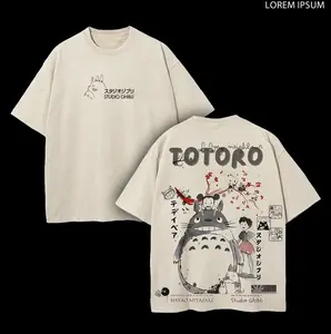My Neighbor Totoro - Studio Ghibli Anime Double Printed Vintage Washed Tee Unisex Oversize Anime Manga Washed Heavyweight Cotton T-shirt, Gift For Anime Fan, Anime Lover