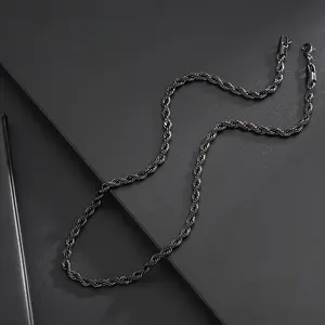 Titanium Steel Fashion Necklace for Men - Black Chain Style No Plating, Hip Hop Twisted Rope Design, Versatile Accessory Perfect for Date Night & Summer Travel - Magnetic-