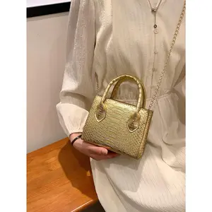 Lightweight,Business Casual Mini Metallic Snakeskin Embossed Chain Square Bag For Women College Students tiktokshopspringglowup