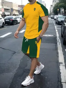 Men's Casual Short Sleeve T-Shirt and Shorts Set, Brazilian Sports Wear, Fitted All over Print, Above the Knee, Ideal for Running