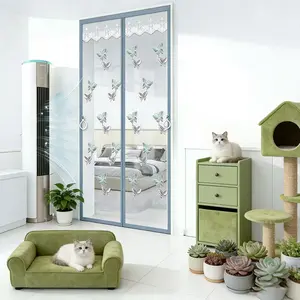 Magnetic Mosquito Net Door, Colorful Butterfly Embroidery, Lace Trim, Storage Clip & Velcro, Space-Saving, Home Decor, Balcony, Entry Door, Magnetic Screen Door