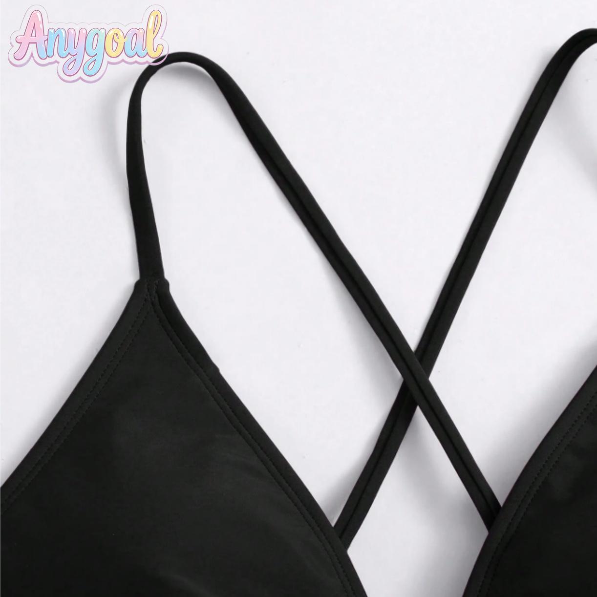 ANYGOAL  Women's bikini top,  tankini swimsuit top, black beach and pool swimwear top, summe swimsuits bikinis swim top Women's Black Criss Cross Swim Top | Trendy 2026 V-Neck