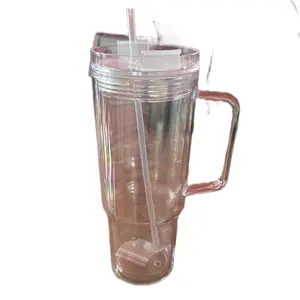 Beautiful 40 oz Snowglobe Acrylic Tumbler with Straw and Handle Clear Design Cup Holder for Home Travel Gym Car Drinkware
