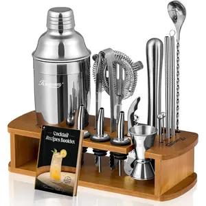Cocktail Blender Set with Bracket | Bar Set, Beverage Mixing Set, including all necessary accessories: Martini Blender, Measuring Device, Filter, Mixing Spoon, Masher, Mouthbill | Silver