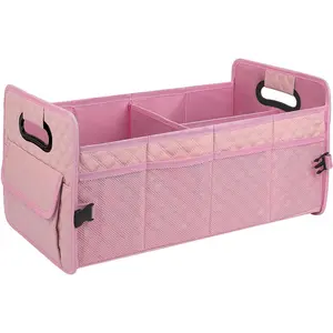 Trunk Organizer for SUV,  Storage Organizer Collapsible Multi Compartment Container Box, Adjustable  Accessories for Women/Men, Pink