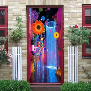 2pcs   Colorful LED Flower String Wall Stickers Self Adhesive Luminous Door Decals for Living Room Bedroom Christmas New Year Party Decor Removable Waterproof PVC Home Background Wall Decoration Stick