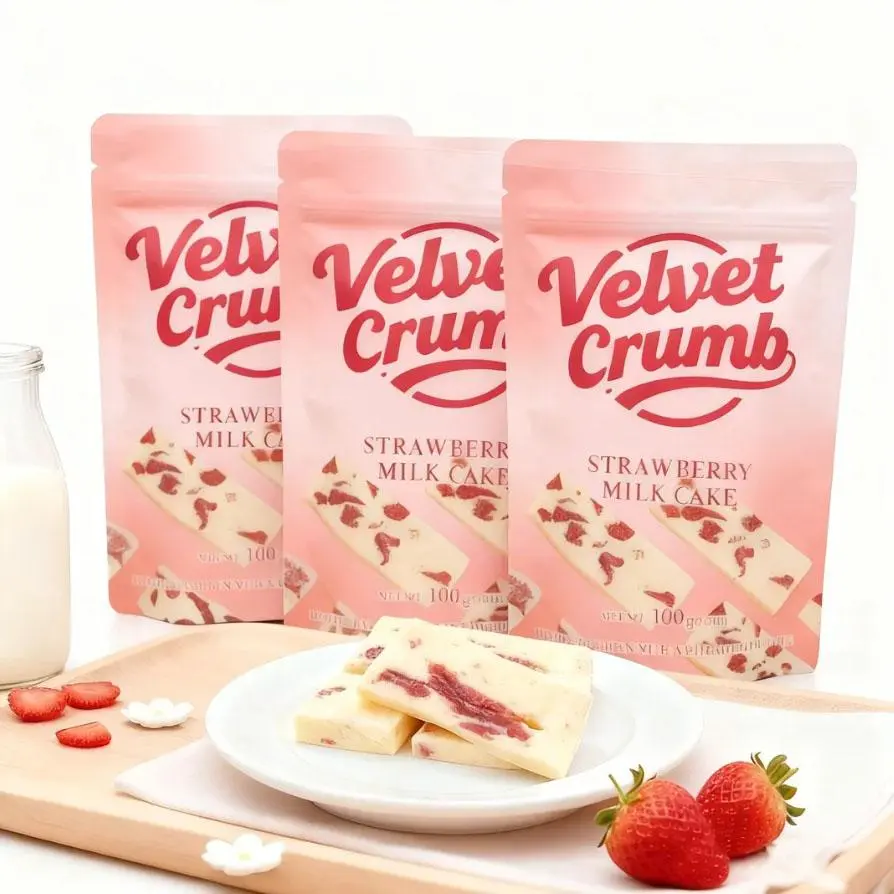 Creamy Strawberry Flavor Velvet Crumb Fruit Flavored Nougat (3‑Pack To Go) - Plant-Based Gluten-Free Sweet Candy Snacks, Freeze-Dried Strawberry Bits, Tangy Chewy Treat
