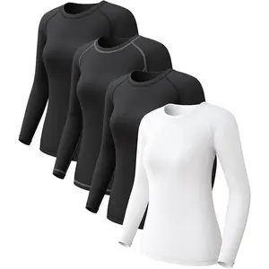 4 Pack Women's Long Sleeve Compression Shirts, Cool Dry Workout Athletic Sun Protection Cooling Tops for Yoga Running Gym