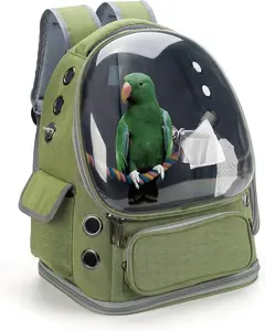 Bird Backpack Carrier Travel Cage with Perch, Tray, and Ventilated Clear Window for Cockatiels, Caiques, Conures, and Quakers - Ideal for Veterinary Visits, Camping, and Hiking (Green)