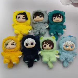 Jujutsu Kaisen Cat‑Ear Onesie Plush Doll Set, Cute Chibi Anime Character Stuffed Toys, Mini Keychain Pendant Gifts for Fans