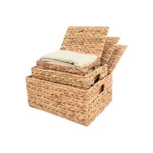 3-Piece Woven Storage Basket Set with Lids and Handles, Versatile Organizing Bins for Closet and Desktop, Ideal for Toy Storage and Home Organization