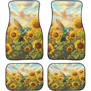 Humming Bird Car Floor Mats 4 Pack,Vehicle Front Rear Carpet Mat Decoration for Women,Sunflower Print Car Accessory Auto Floor Pads Universal Fit Car SUV Truck ﻿