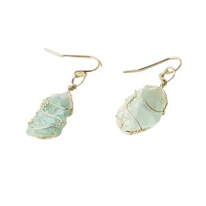 Raw Green Fluorite Wire Wrapped Earrings