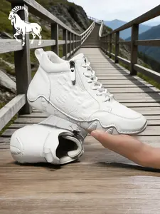 Men's Hiking Boots, Lightweight Non-Slip Biker Boots Cushioned Breathable Side Zipper Alligator Pattern Ankle Boots, Lace-Up Retro Athletic Outdoor Hiking Shoes, All Seasons White Vegan Leather Wide Width Boots for Hiking, Camping, Travel & Casual