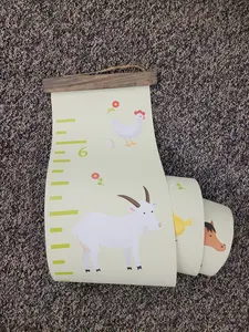 Canvas Growth Chart Height Ruler Tracker Sign Kids Nursery 6ft Farm Animals With Wood Topper And Twine String