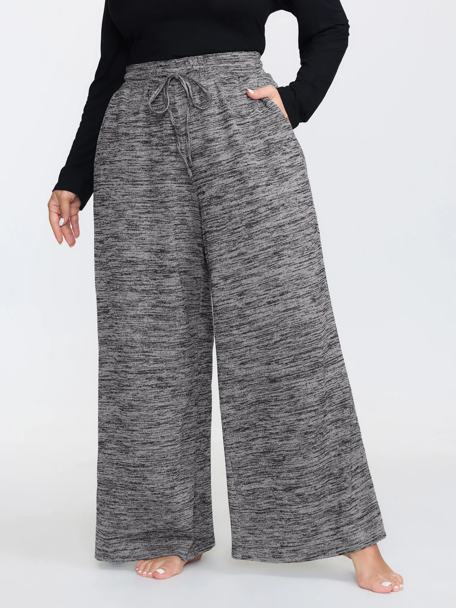 BloomChic Plus Size Soft Wide Leg Pajama Pants, Casual Baggy Stretch Loungewear with Drawstring Waist and Pockets, Oversized, Basic, Nightwear, Polyester, Plus Size Clothes
