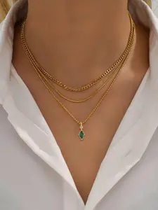 3pcs Women's Elegant Artificial Gemstone Decor Pendant Necklace, Daily Wear Necklace, Fashion All-match Accessory, Trendy Accessories for Party and Daily Life without Box