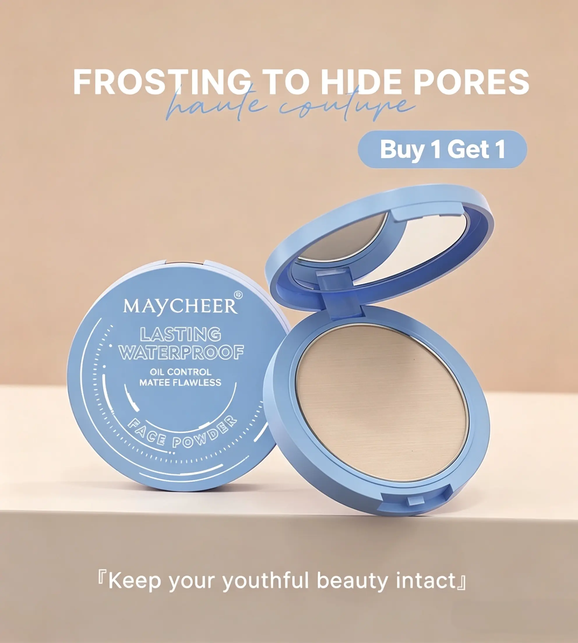 [Buy 1 Get 1] MAYCHEER Powder Cake Matte Finish, Oil Control & Sweatproof, Natural Look Face Makeup, Portable Compact for All Skin Tones