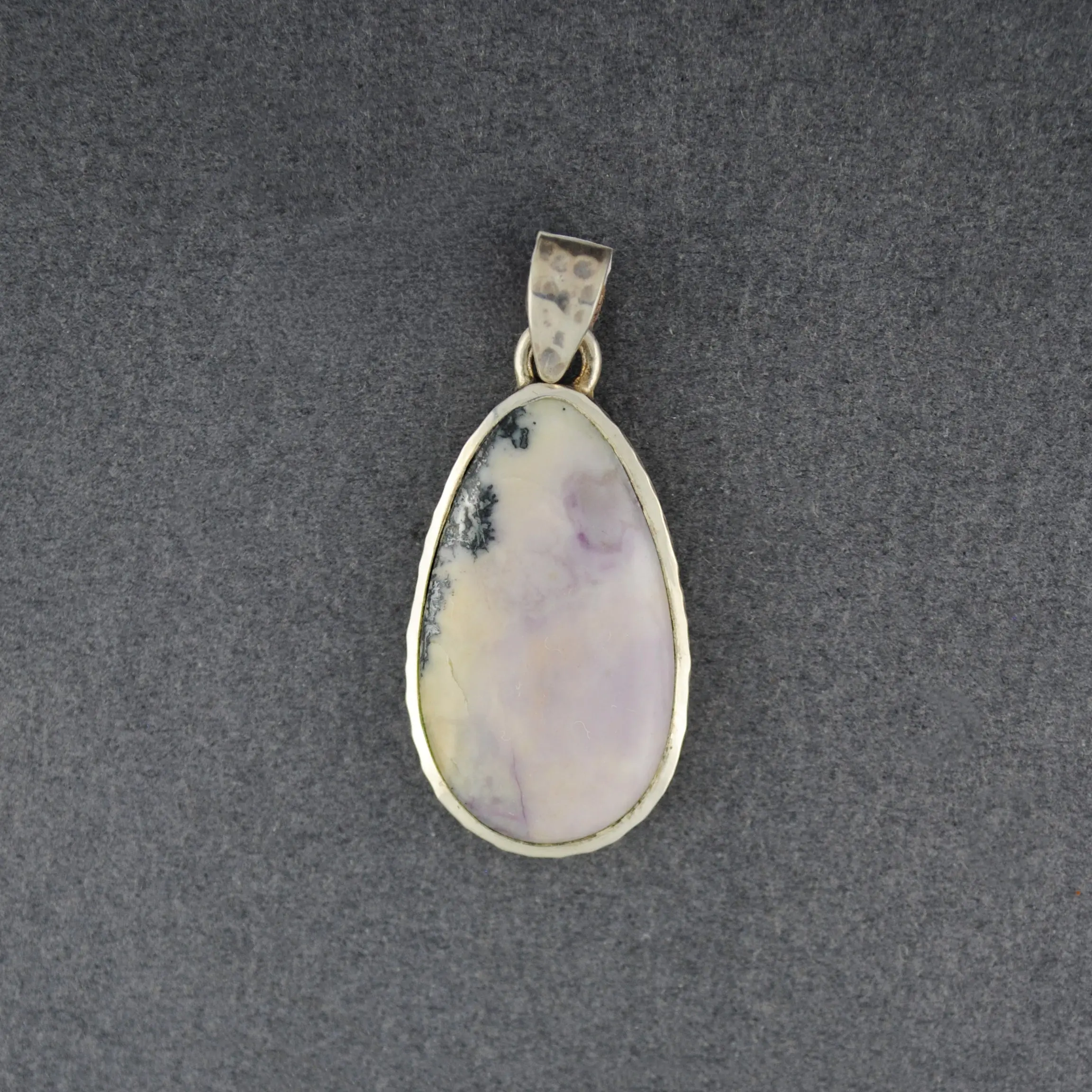 Sterling Silver Tiffany Stone Hammered Drop Pendant