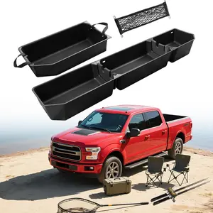 (R)  Underseat Storage for  F150: 2015-2026 SuperCrew/Crew Cab, Rear Under Seat Organizer Tool Box  Accessories for  F-150 F250 F350 F450 F550 Super Duty(w/Detach Bin & Mesh Net)