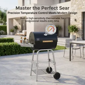 IRONYAK Barrel Charcoal Grill, Outdoor BBQ Smoker, 366 Sq. In. Cooking Area, Adjustable Charcoal Pan, Warming Rack, Front & Side Table, Storage Shelf, Enameled Steel Wire, Backyard, Patio & Camping Grill #Summervibes