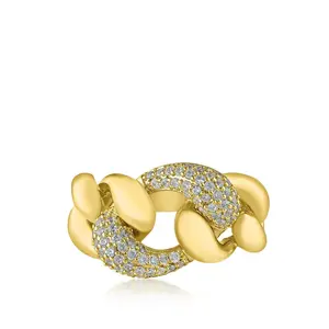 Elegant Pavé CZ Oversized Chain Ring - Pavé Set, Sparkly Statement Fashion Costume Jewelry Accessory, Pavé Set Rings, Sparkly Statement Rings