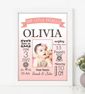 Customized New Born Baby Frame  – Photo & Birth Details Frame 8X10 WHITE ( Please Provide Details )