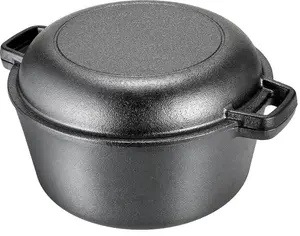 TLGREEN 5.1-Quart Cast Iron Dutch Oven with Lid + 1.9-Quart Lid,Lid Doubles as Cast Iron Skillet with Silicone Handle Holders and Iron Stand,Versatile for Oven, Stove, BBQ, Grill, and Campfire Use, Ideal for Christmas, mothers day gifts ideas