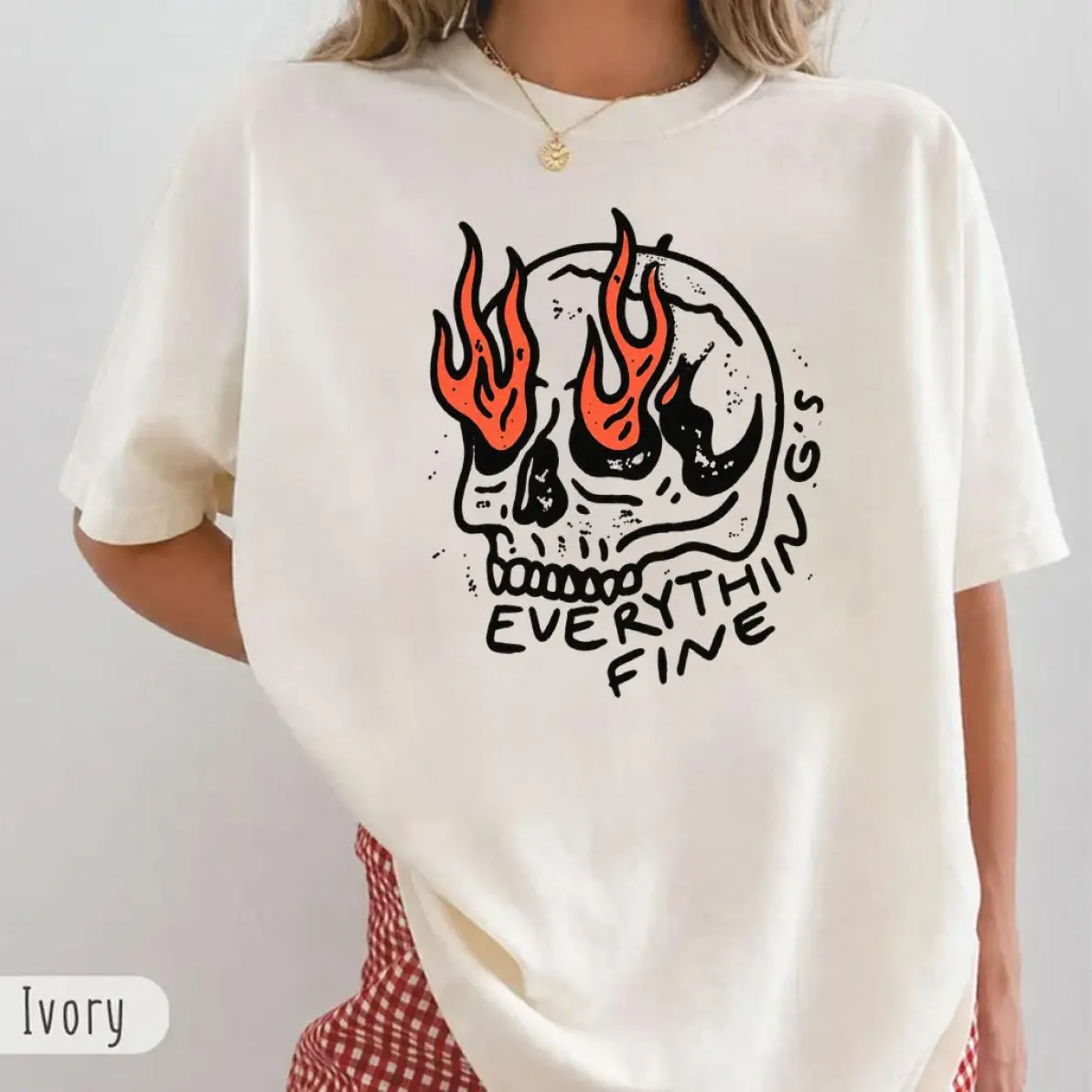 Everything is Fine Shirt, Vintage Comfort Colors Shirt, Skull Oversized Shirt, Retro Graphic Trendy Tee Grunge Everything Fine, Anxiety Free.jpg, Classic Fashion, Fits Every Occasion, Everyday Wear, No Fuss Style