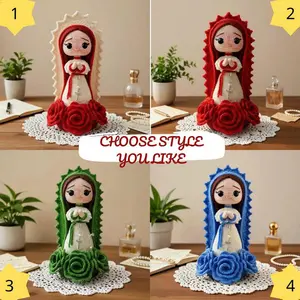 Crochet Virgin Mary Doll with Red Roses, Handmade Catholic Amigurumi Decor
