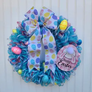 Whimsical 18” Easter Wreath made with Deco Mesh Tubing.