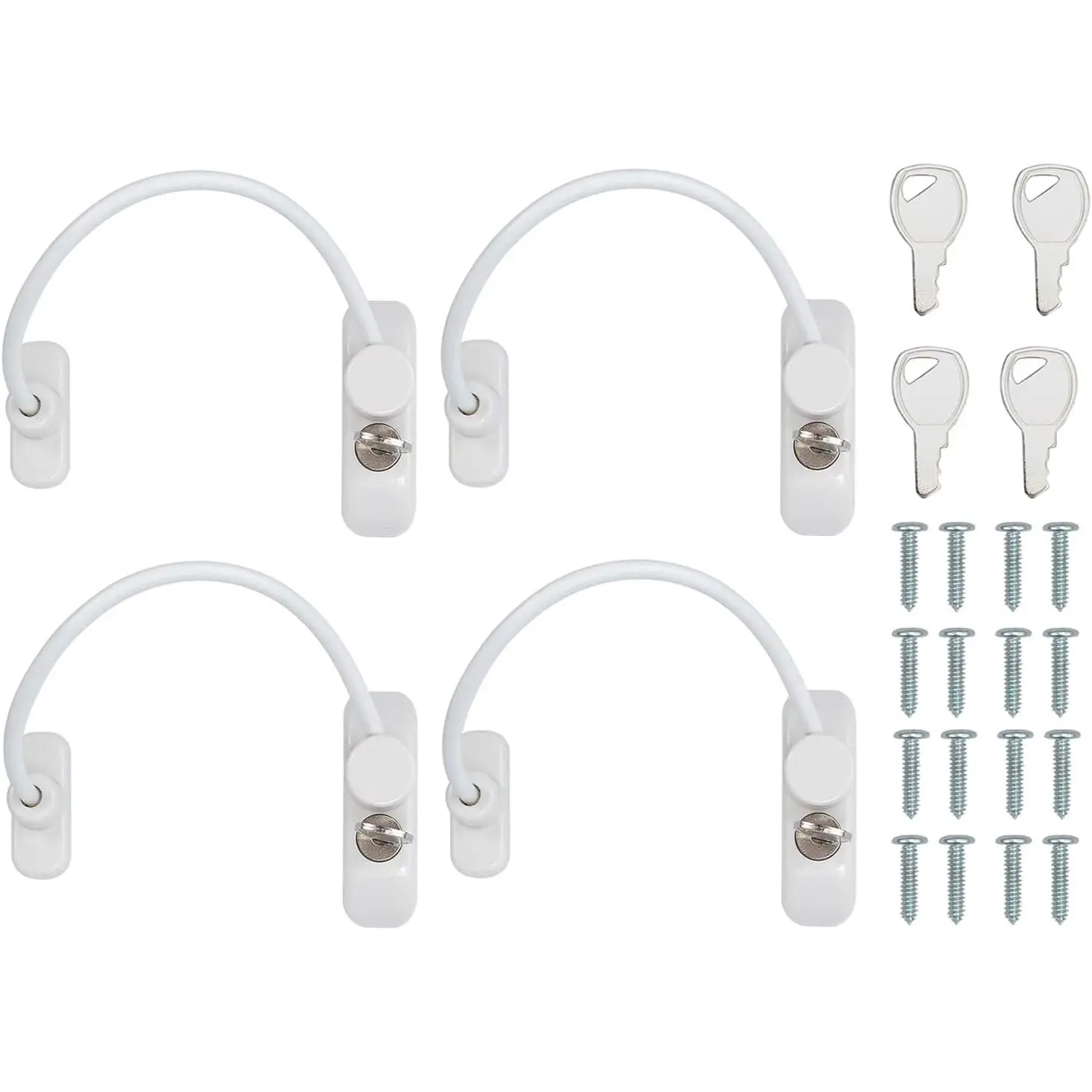 Kamtop 4 PCS Window Restrictor Locks, Lockable Window & Door Limiters with Keys, Child-Friendly Casement Window Lock, Window Opening Control Guard for Improved Child Protection (White)