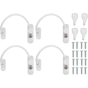 Kamtop 4 PCS Window Restrictor Locks, Lockable Window & Door Limiters with Keys, Child-Friendly Casement Window Lock, Window Opening Control Guard for Improved Child Protection (White)