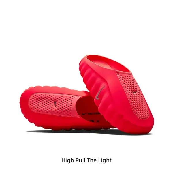 Bright Red Perforated EVA Foam Slide Sandals Raised Dot Anti Slip Outsole Cushion Shock Absorb Slippers Unisex Indoor Shower Beach Gym Slip On Footwear
