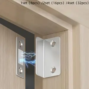 4/2/1 Set Heavy-Duty Alloy Magnetic Door Catch Latch - No Drill Magnetic Lock, Strong Adhesion, Lock for Cabinets, Sliding Doors, Wardrobes, Bathroom - Easy Install (Drill-Free Mount) Magnetic Fixing Buckle Set