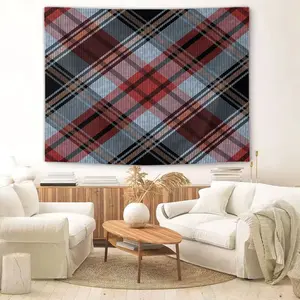 Red Blue Plaid Tapestry Wall Hanging, Retro Tartan Plaid Tapestries Wall Blanket, Aesthetic Plaid Backdrop Decor, Classic Checkered Print Tapestry for Bedroom Living Room Dorm Wall Art