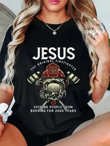 100% Cotton Jesus Firefighter Fire Department Fireman Firetruck Rescue T-Shirt Christ Christian Tops