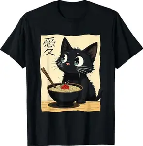 Anime Manga Kawaii Otaku Fashion Streetwear Cat Ramen Cat T-Shirt