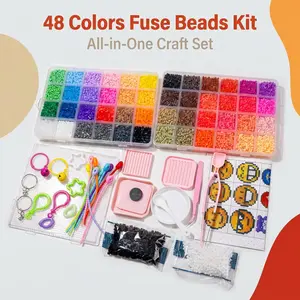 Gugu Bloom 48 Color Plastic Fuse Beads Set, 2.6mm 3D Pixel Puzzle Bead, Fridge Magnet, DIY Craft Bead Kit with Nail Board, Ironing Paper, Tweezers and DIY Beading Accessories, DIY Jewelry Accessories, DIY Jewelry Making, Party Kids Gifts