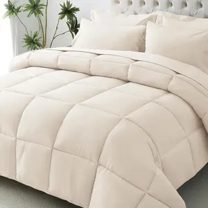 Twin XL Comforter, Ultra-Twin XL Comforter, 7-a Bag, Goose Down Alternative, Oeko-TEX Certified,  Pillowcases, Beige