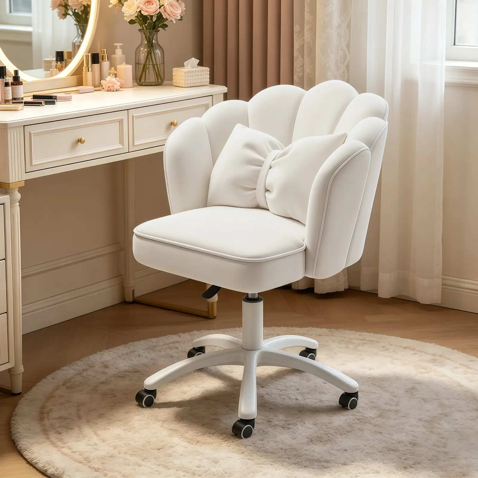【Summer sale】Cute Petal Desk Chair Vanity Chair Office Chair , Modern Fabric Home Butterfly Chairs Height Adjustable Chair Makeup Chairs Computer Chair