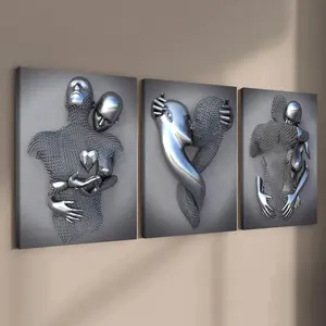 3 Count Wooden Frame Canvas, Romantic Metal Figure Pattern, Valentine's Day Poster, Abstract Art Deco, Modern Art, Modern Abstract Design, Modern Home Decor, Living Room Decor, Bedroom Decor, Pattern Wall Art Deco, HD, Waterproof, Artwork