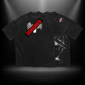 Dark Style Symbiote Double Printed Tee – Acid Wash Oversized Lightweight Cotton T-Shirt | Unisex Comic Movie Streetwear Top