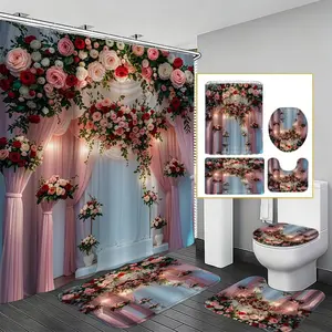French Wedding Floral Curtain Set, Romantic Bathroom Decor, Soft Fabric Bath Shower Curtains, Perfect for French Wedding Theme, Shower Curtain Sets
