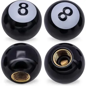 4 PCS Pool 8-Ball Style Tire Valve Stem Caps-Universal Copper Core, Dustproof-for Cars, SUVs, Trucks, Bikes & Motorcycles (Black)