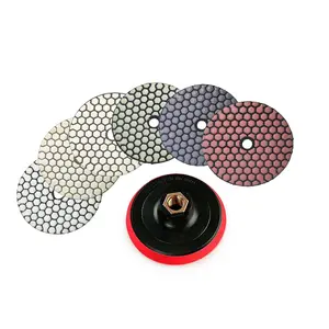 Huang Chang 4 Inch Diamond Polishing Pads with 5/8’’-11 Backer Pad, 6PCS Dry Granite Stone Polish Pad Kit for Drill, Grinder, Polisher, 0-5 Grit Polishing Pad for Concrete Marble Rock Countertop Quartz