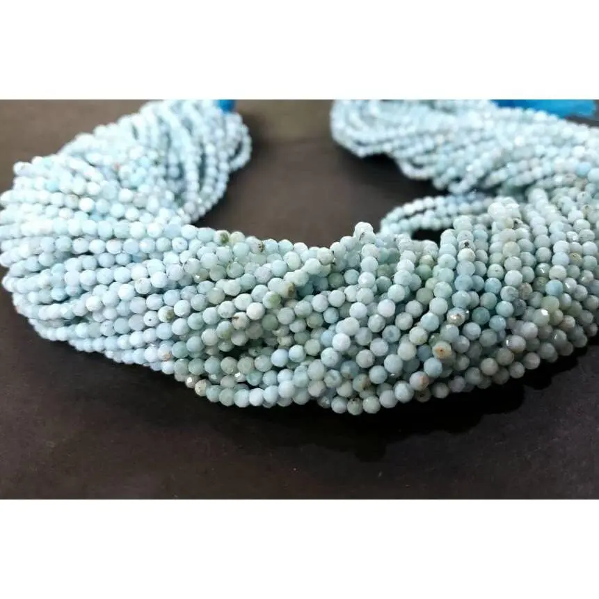 Genuine Larimar  2.5mm faceted round Beads 12.25" Strand for jewelry making, healing gemstone beads, high Quality Ocean blue gems.