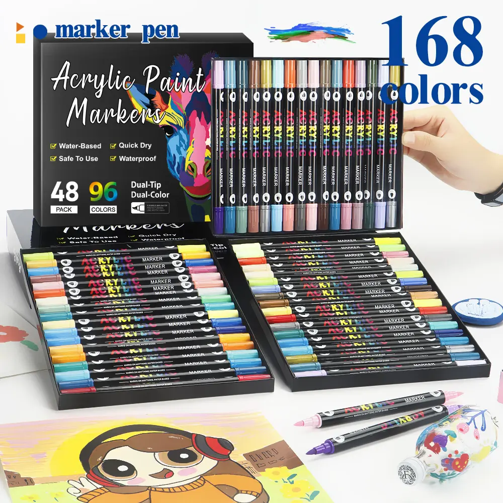 Acrylic Paint Marker Pen, 12/24/36/48/60/84pcs Double Tip Double Color Acrylic Paint Marker Pen, Teacher Must Haves Art Supplies for Rock Painting, Wood, Canvas, Stone, Glass, DIY Craft Making, Acrylic Markers, Acrylic Painting Pens